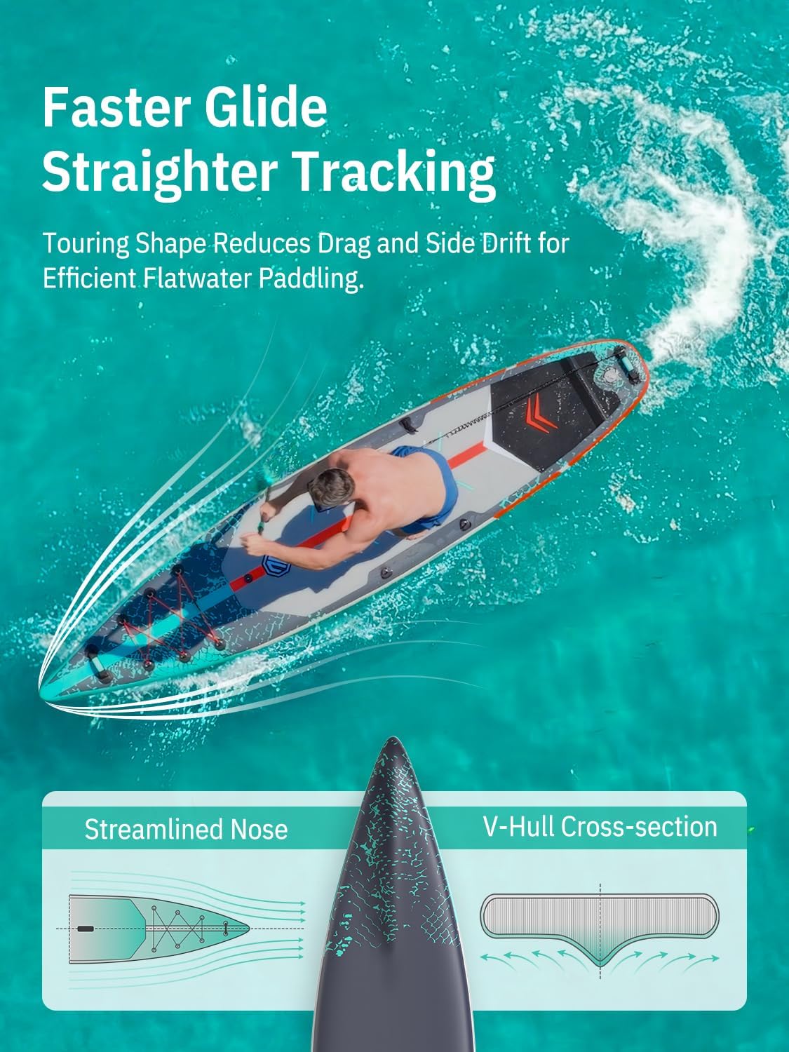 Niphean 12'6" Paddle Board, 550LB Capacity Touring Inflatable Paddle Board with Complete SUP Accessories& Kick Pad, Stable Stand up Paddle Board for Adults & Youth Racing Surfing (Beginner Friendly)