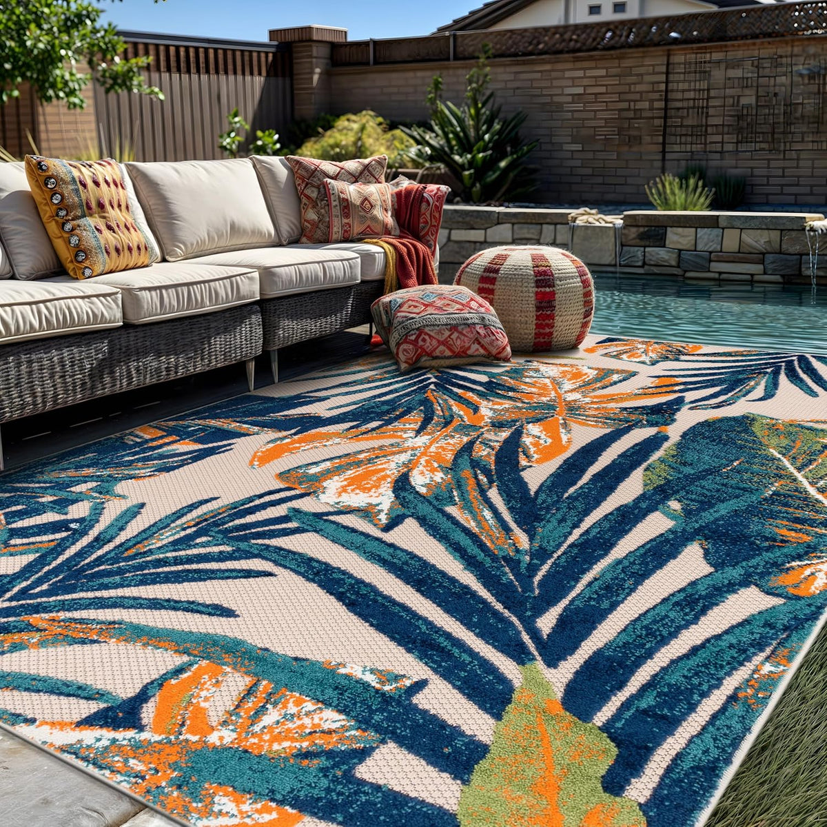 Rugshop Tropical Floral Leaves Indoor/Outdoor Area Rug Durable Polypropylene, Non-Shedding, Easy to Clean, Perfect for Patio, Backyard, Deck and Outdoor Lounge High Traffic Areas, 10' x 14'