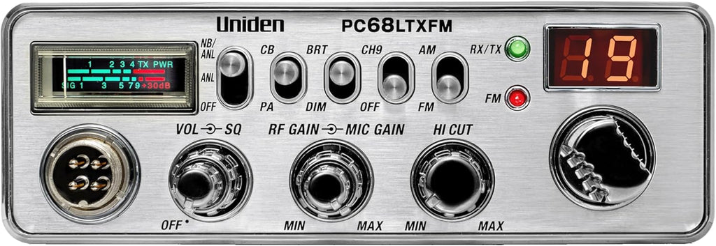 Uniden PC68LTXFM Professional 40-Channel CB Radio with Dual-Mode AM/FM, Integrated SWR Meter, PA/CB Function, Hi Cut, RF/Mic Gain Control, and Instant Channel 9