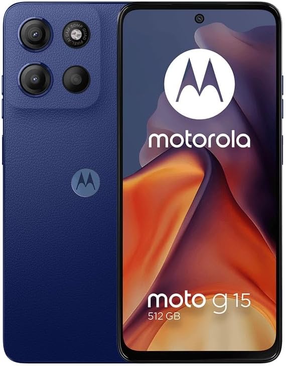 Motorola Moto G15 4G LTE (XT2521-2) 4+512GB Dual Sim | GSM Unlocked | International Model | for T-Mobile, Metro PCS, Mint, Ultra, & Tello - (Blue)