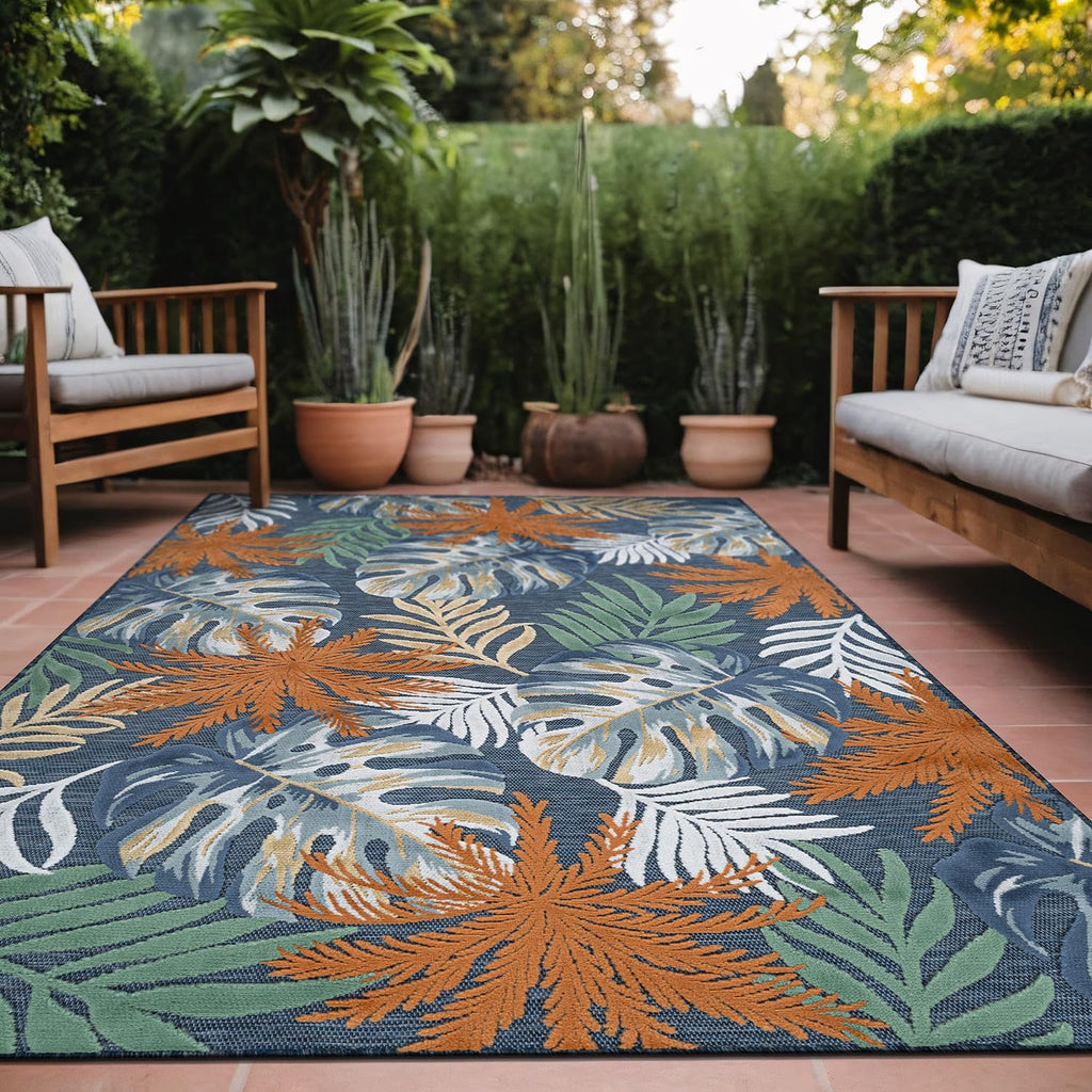 Luul Home Floral Indoor Outdoor Rugs 9x12 Large Area Rug for Living Room, Patio Decor, Kitchen, and Entryway Rug, Washable Stain Resistant Outside Carpet Midnight 9 x 12