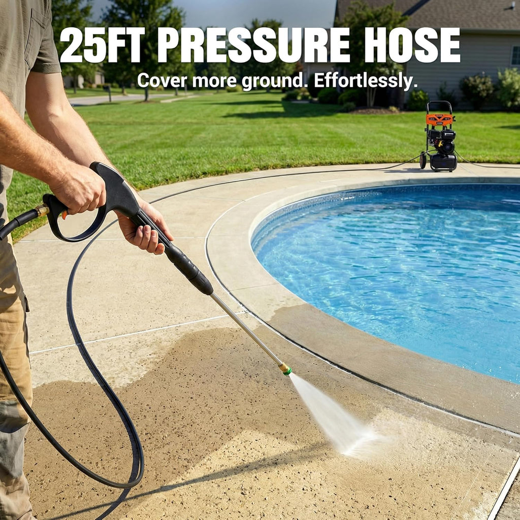 Gas Powered Pressure Washer 3500 PSI - 2.3 GPM Heavy Duty High Power Washer,212CC 7HP Engine with 25Ft Pressure Hose, Axial Aluminum Pump, Soap Tank, 4 Quick Connect Nozzle (Coral)