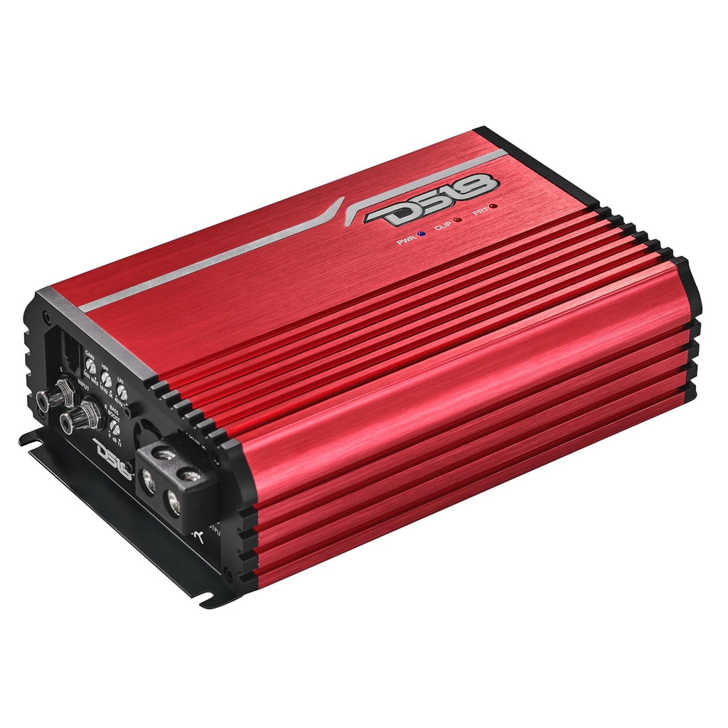 DS18 FRP-2.5K/RD Compact Full-Range Class D 1-Channel Amplifier 2,500 Watts RMS @ 1-ohm, Monoblock Amplifier with Remote Level Knob, Variable Crossover Filters Great for Bass, Mids, or Highs (Renewed)