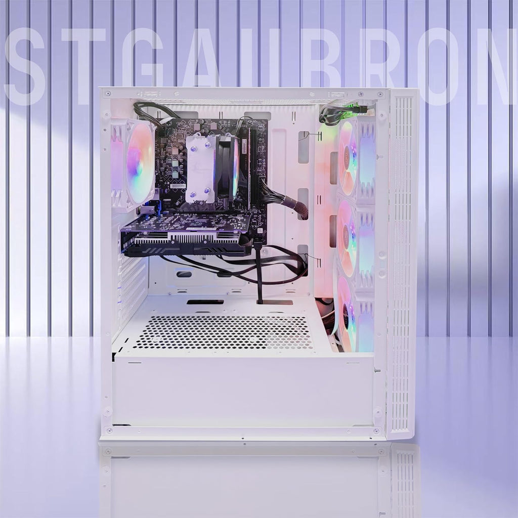STGAubron Gaming PC Desktop Computer, Intel Core i7 up to 3.9G, GeForce RTX 3050 6G, 32GB RAM, 512GB SSD, WiFi 6, BT 5.0, RGB Fan x 4, Windows 11 Home, White