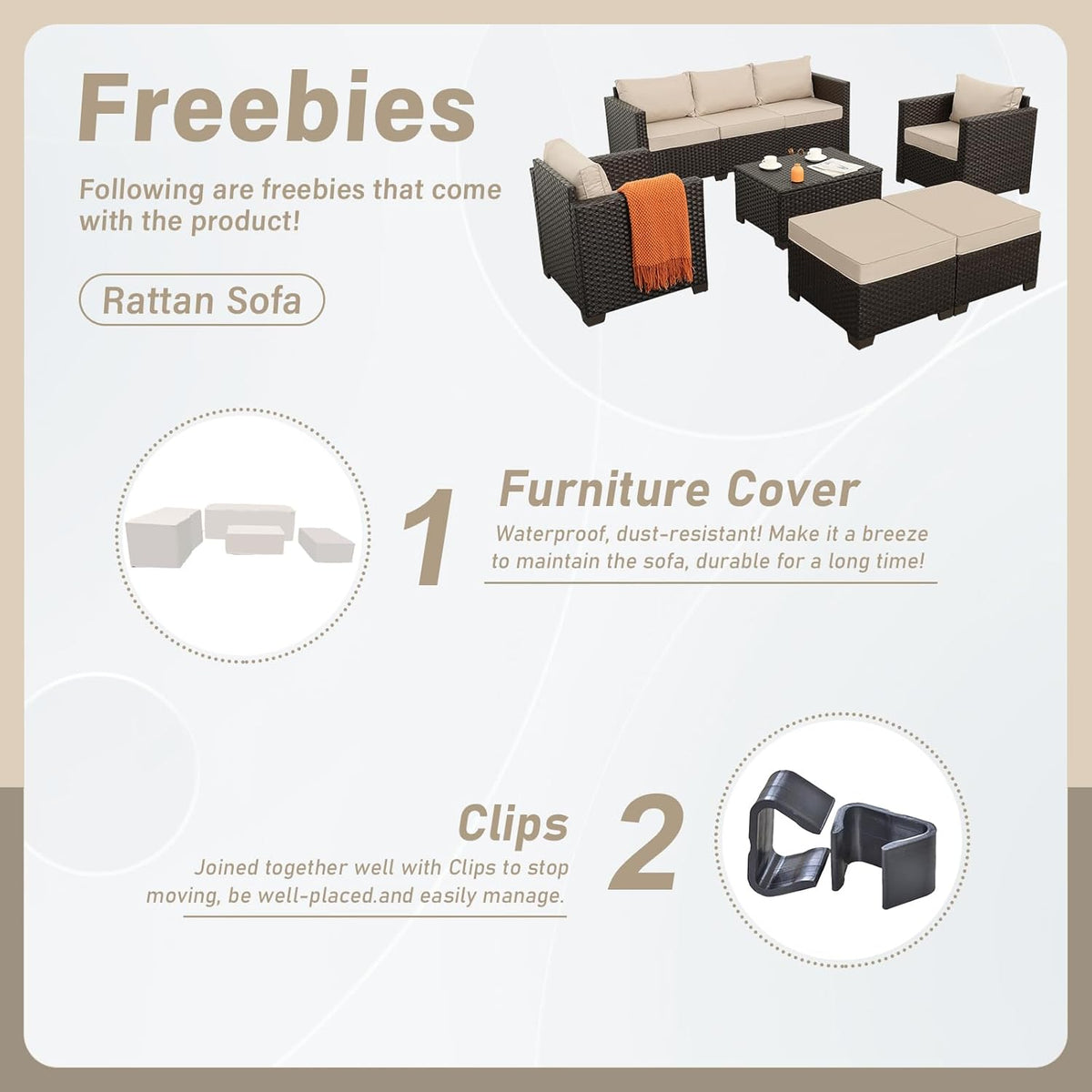 Rattan Star 6 Pieces Patio Outdoor Furniture Outdoor Conversation Sets Wicker Sofa Set with Outdoor Couch Patio Chairs Storage Coffee Table Khaki Cushions Waterproof Covers