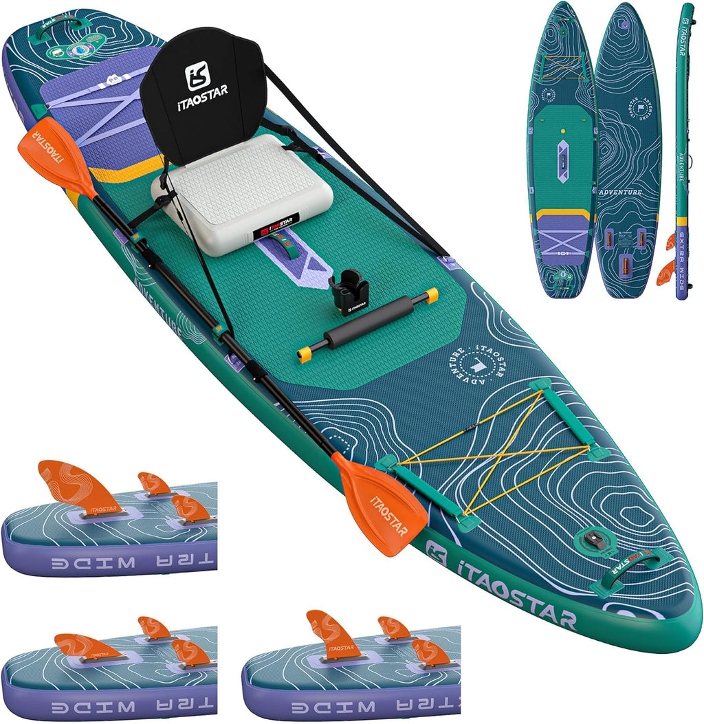 iTAOSTAR Adventure 12' × 35"/39" Inflatable Stand Up Paddle Board with Seat, Extra Wide SUP Board with 5 Fins Stable Design for Adults, Youth, All Skill Levels, Lakes, Oceans & Fishing