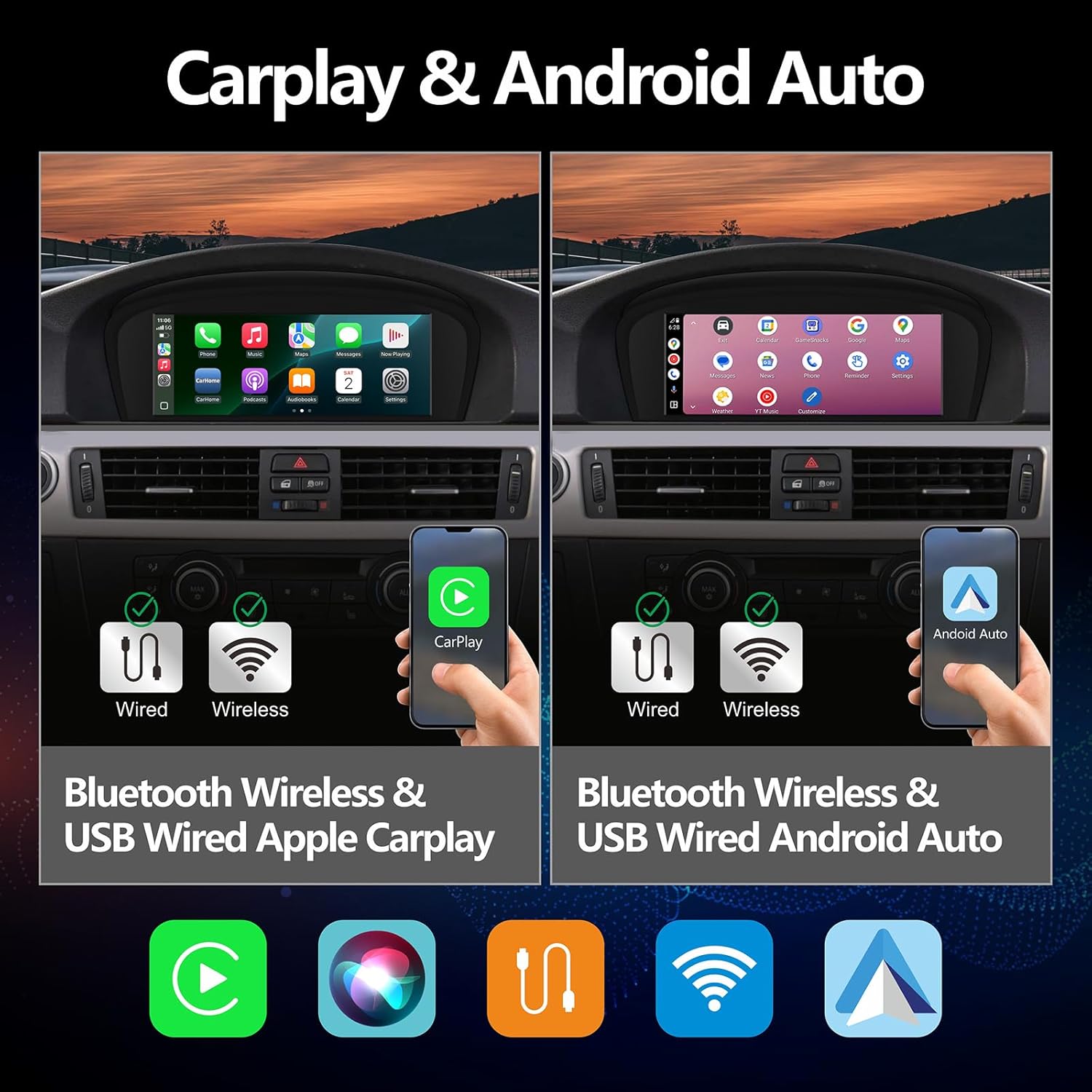 Car Stereo for BMW E60 E90 E92 Radio with CarPlay Android Auto Upgrade CCC idrive System Screen for E61/E63/E64/E91/E93(2003-2008)