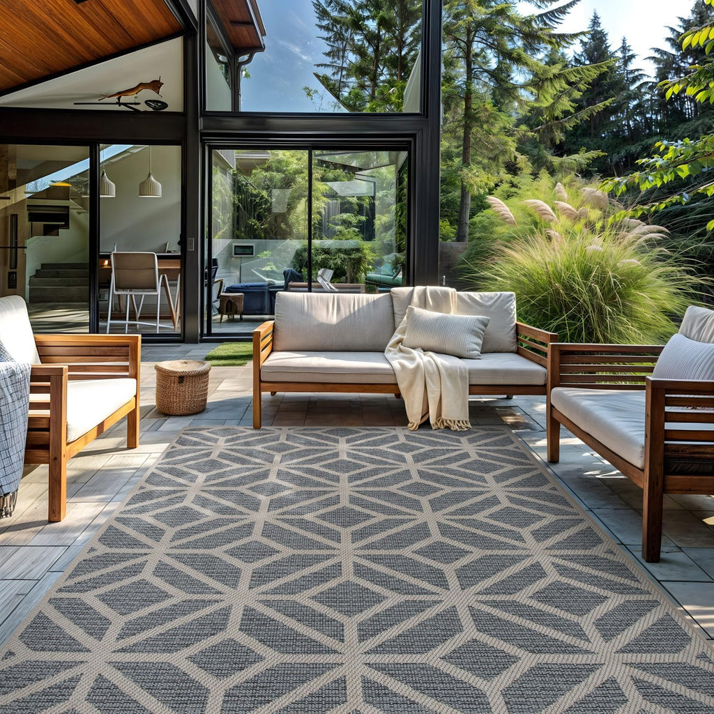 Rugshop Blue Contemporary Geometric Indoor/Outdoor Area Rug — Hose Washable for Living Room, Dining Room and Office, 7'10" x 10'