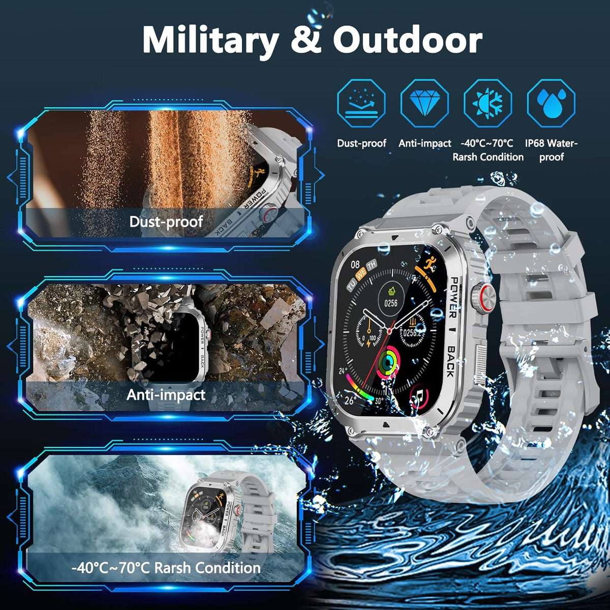 Military Smart Watch with GPS and Map(Answer/Make Call), Smartwatches with Health Monitor, Compass/Altitude/Air Pressure,100+ Sport Modes, Fitness Tracker for Android/iPhone (with GPS+Map, Gray)