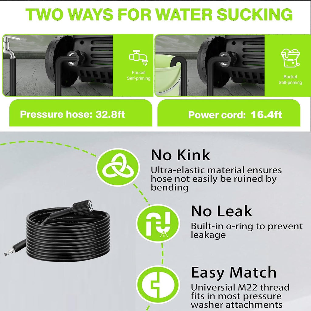 Heavy Duty 𝟓𝟎𝟎𝟎𝐏𝐒𝐈 𝐏𝐫𝐞𝐬𝐬*𝐮𝐫𝐞 𝐂𝐥𝐞𝐚*𝐧𝐞𝐫 with 33FT Pipe, 4 QC Nozzles for Cars/Fences/Patios/Home Cleaning, Deep Green
