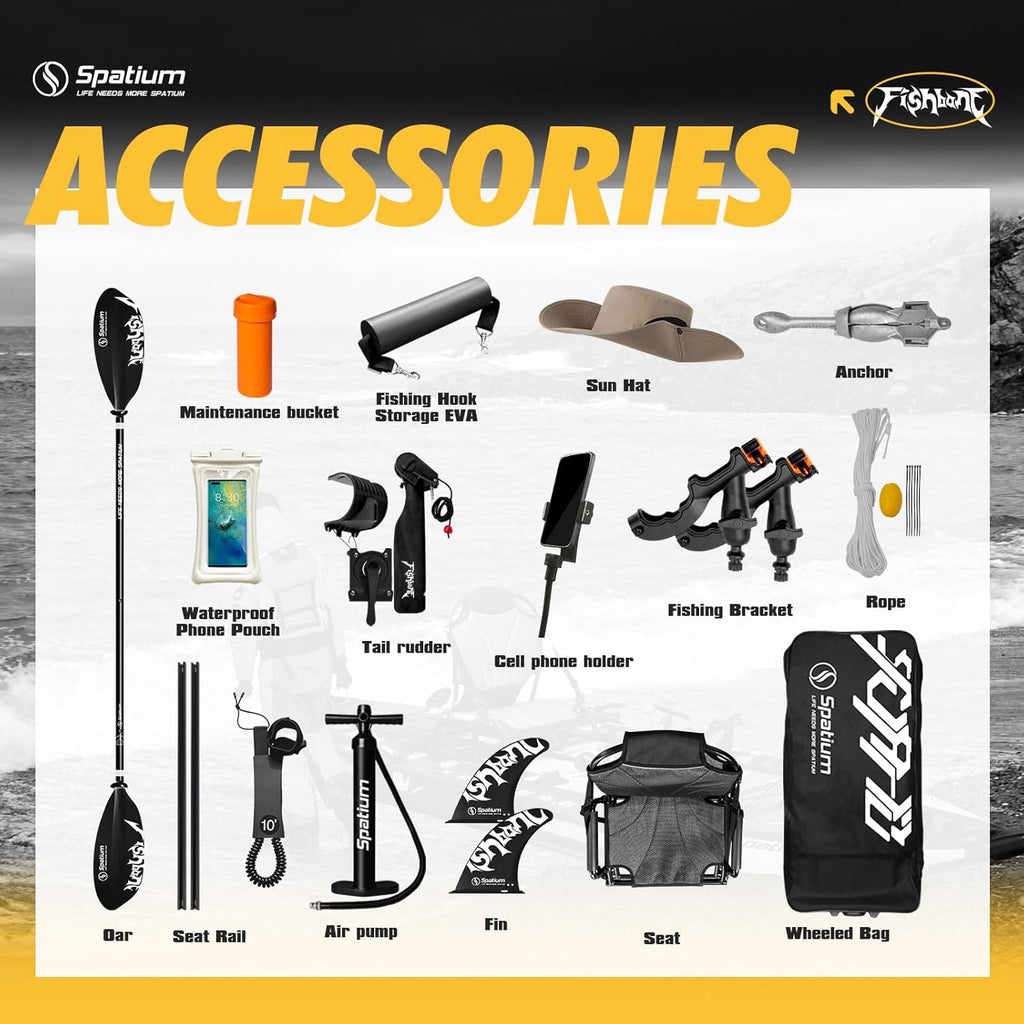 Spatium Triple Chamber Fishing Board SUP Inflatable Stand Up Paddle Board 11'*48"*6",Fishing Kayak with Premium Accessories 2 Fishing Rod Holders