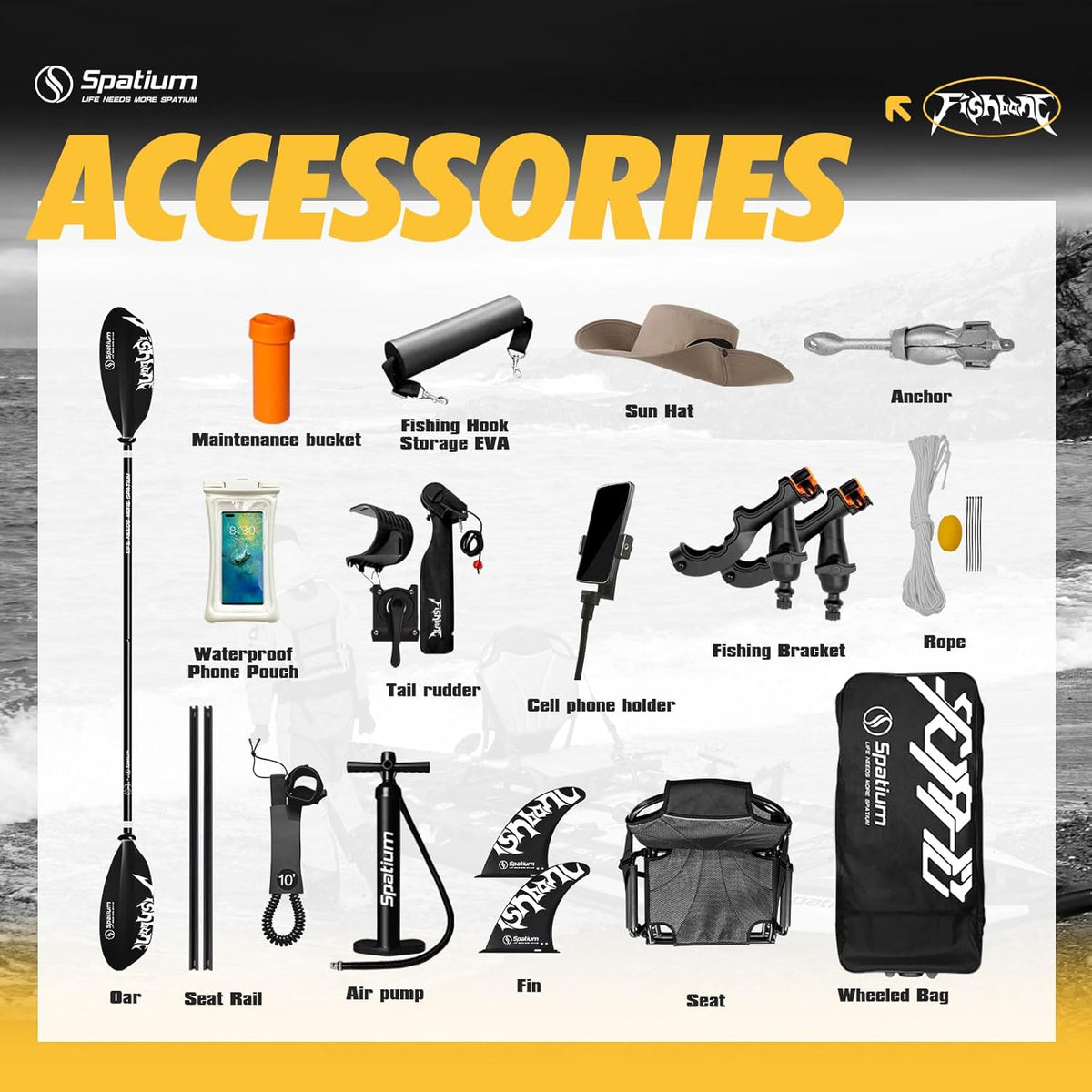 Spatium Triple Chamber Fishing Board SUP Inflatable Stand Up Paddle Board 11'*48"*6",Fishing Kayak with Premium Accessories 2 Fishing Rod Holders