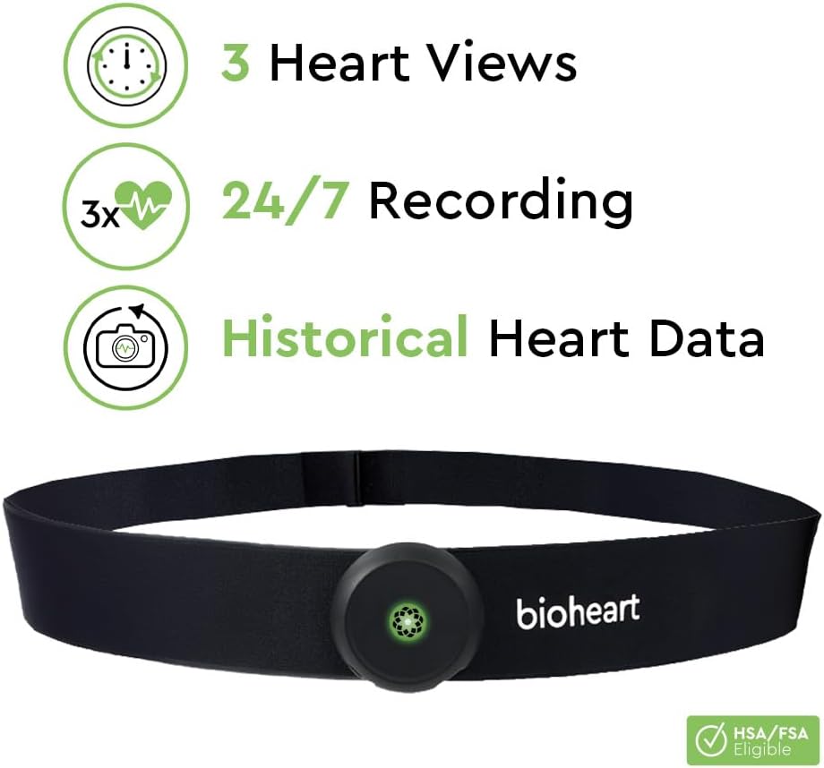 Bioheart | 24/7 Continuous Heart Monitor | No Prescription Needed | Smart Wearable | Chest Strap | One Month Subscription Included