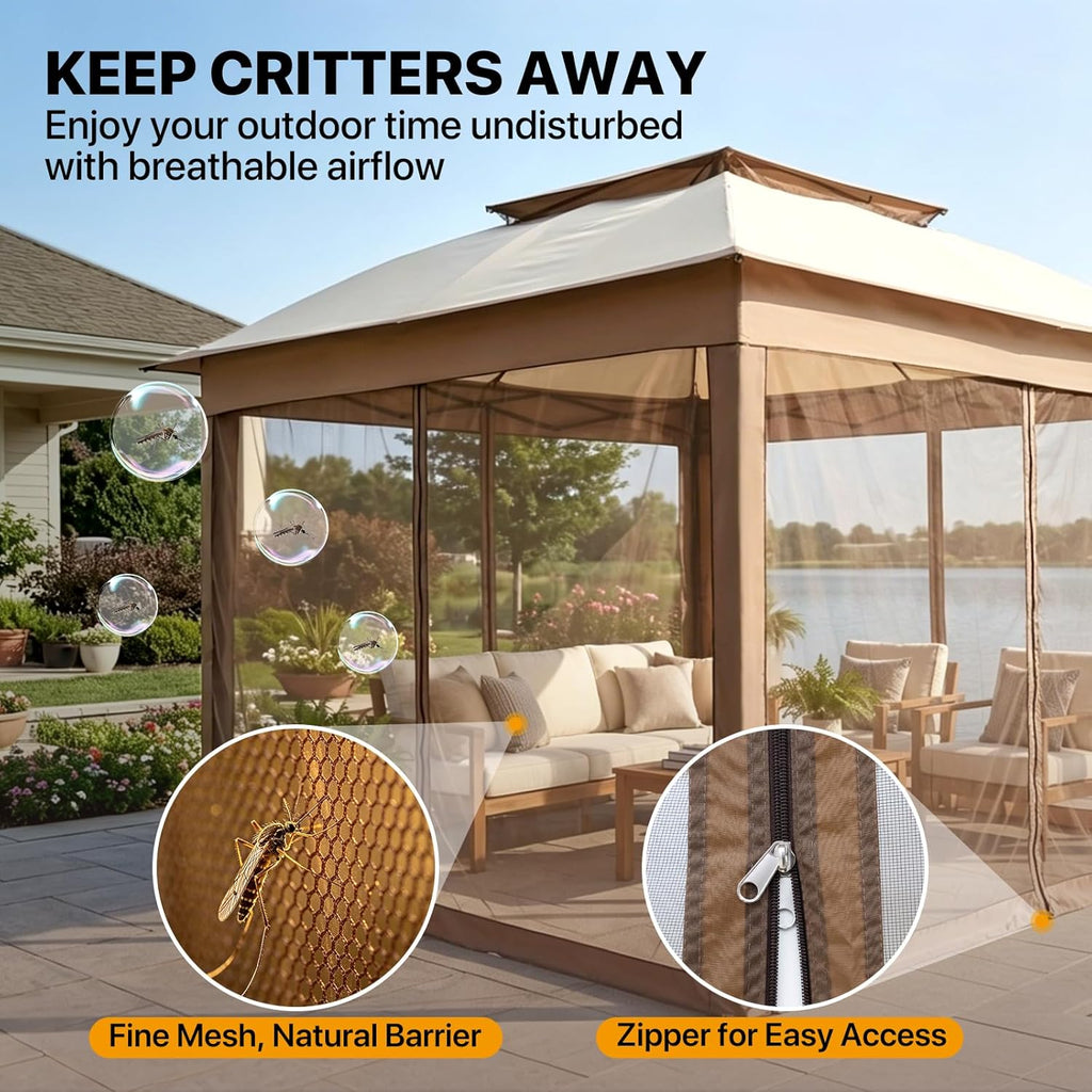 COOS BAY 11x11 Pop Up Gazebo with Mesh Netting, Instant Outdoor Canopy Tent, Water Resistant Shelter with UPF 50+ UV Protection, 121 Sq Ft Coverage, Beige