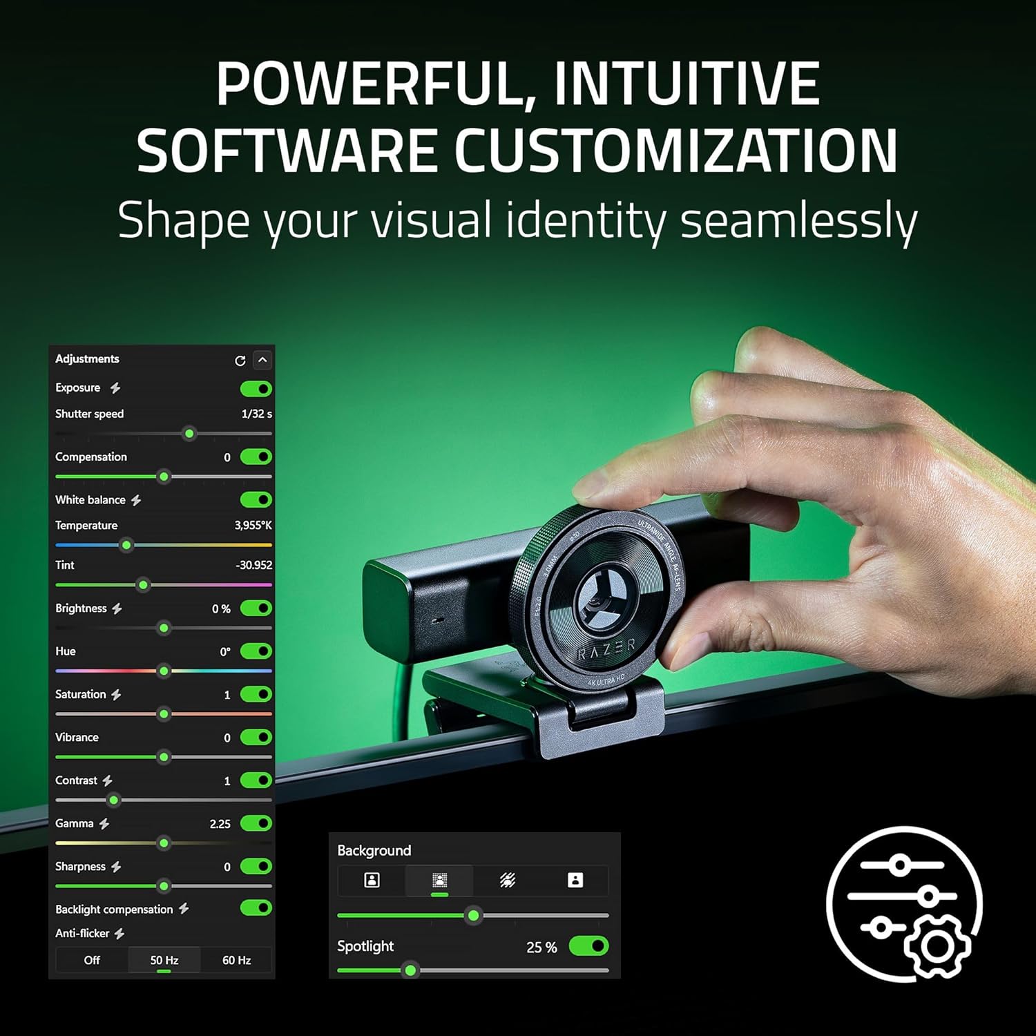 Razer Kiyo V2 Streaming Webcam: 4K 30 FPS, 1080p 60 FPS - AI Powered Auto-Framing - Built-in Microphone - Ultrawide Angle Lens - Privacy Cover - Works with OBS, Xsplit, Discord, Zoom, Teams - Black