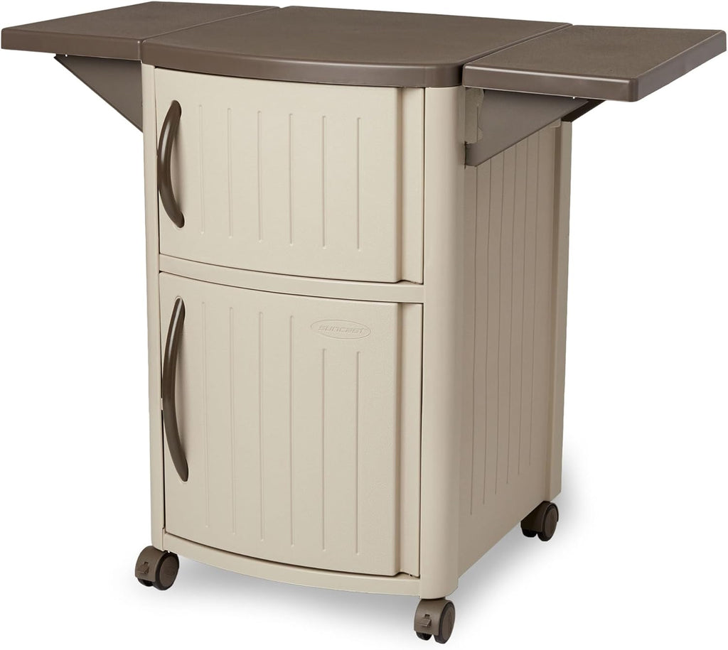 Suncast Outdoor Grilling Prep Station Table with Storage, Taupe/Brown