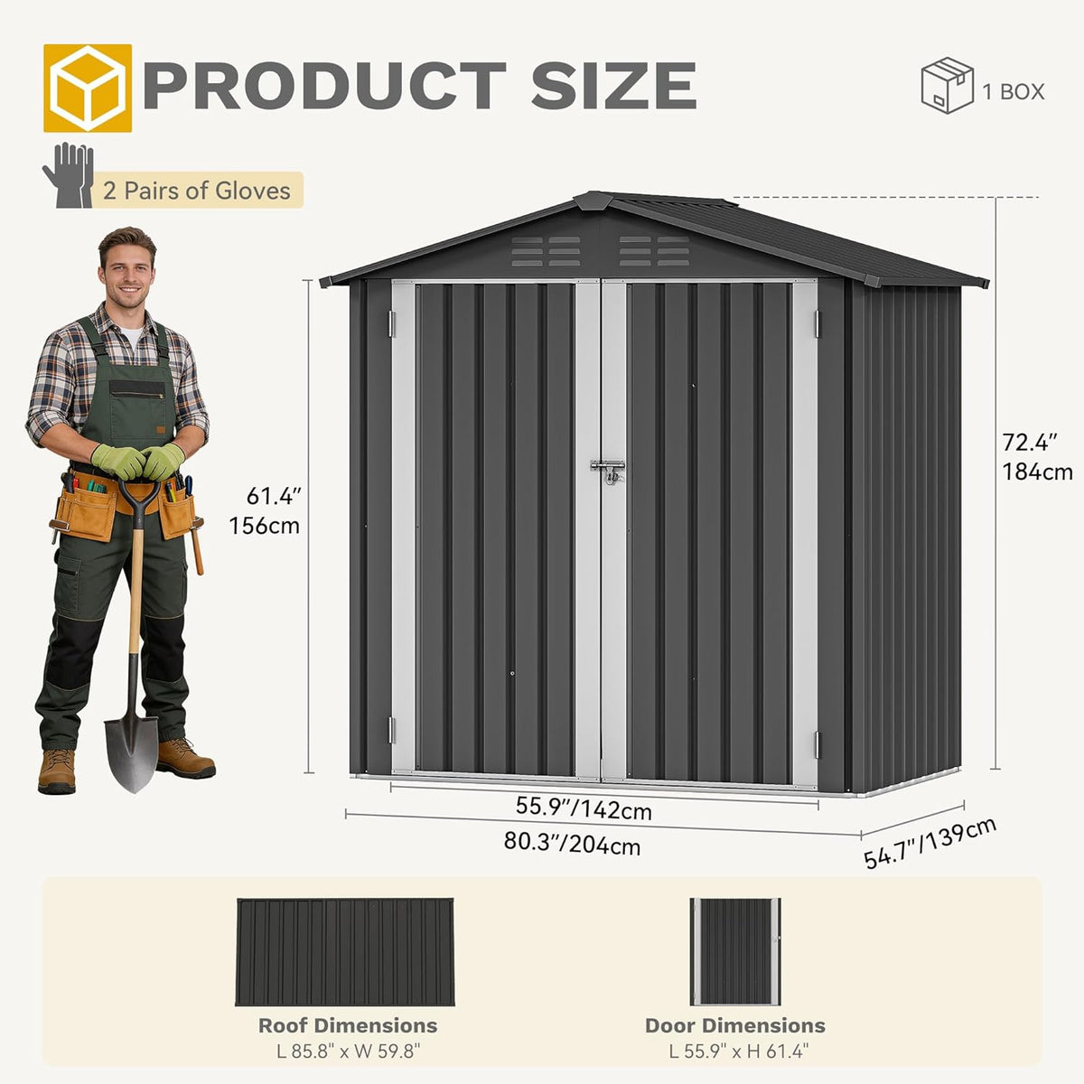 DWVO 6x4ft Small Tool Storage Shed, Lockable Doors, and Sloped Roof, Oversized Steel Outdoor Storage Shed for Garden, Patio, Garage, Backyard, Lawn - Dark Gray
