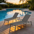 Kozyard 3-Pieces Patio Lounge Set, 2 Foldable Adjustable Lounge Chairs and Side Table, Aluminum Frame, Breathable Textilene Fabric, Assemble-Free, Reclining to Flat for Pool, Beach (Gray)