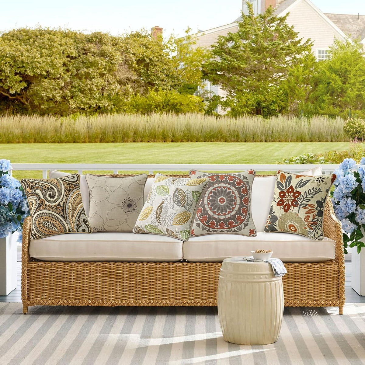 Outdoor Sunbrella Decorative Pillows Pack of 4, 18" x 18" Outdoor Pillow Set for Couch Bed Throw Patio Sofa, Airies Marble
