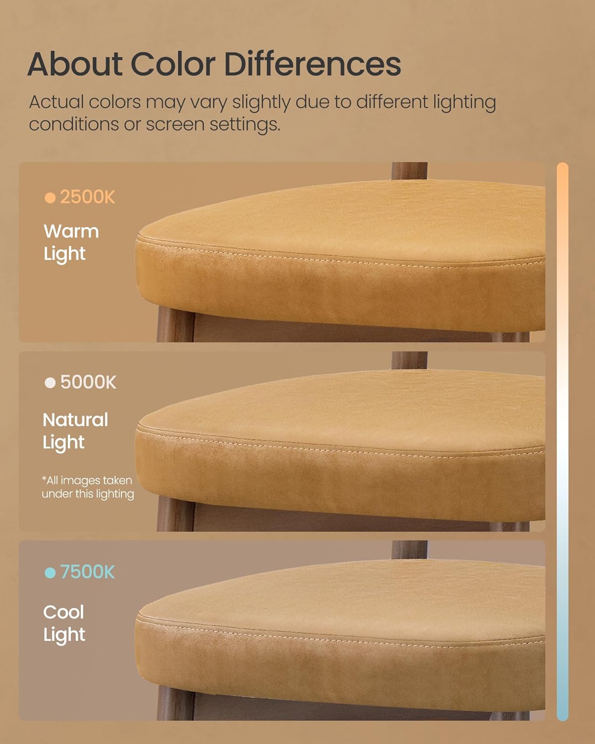 VASAGLE Wooden Bar Stools Set of 2, Upholstered Counter Height Barstools with Solid Wood Legs, Ergonomic Backrest, Mid Century Modern, for Kitchen Island, Synthetic Leather, Caramel Brown