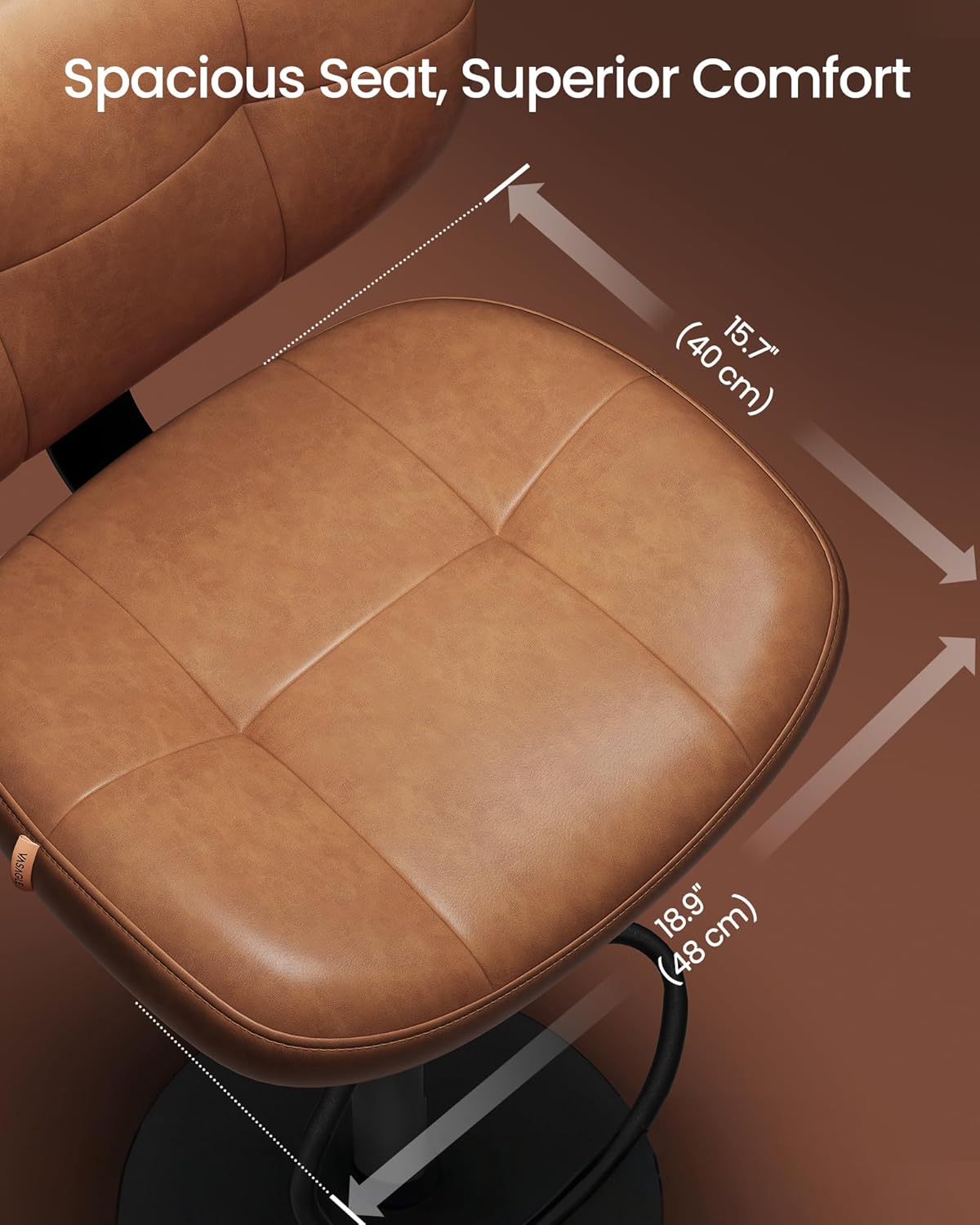 VASAGLE Bar Stools Set of 2, Height Adjustable Kitchen Barstools, Swivel Bar Chairs with Back and Footrest, Quilt PU Leather Surface, Dining Room, Counter, Steel, Caramel Brown ULJB150K101S