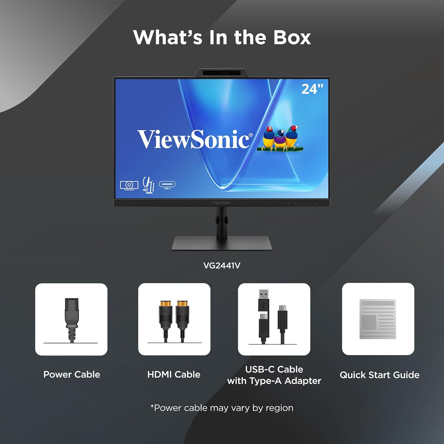 ViewSonic VG2441V 24 Inch 1080p Monitor, IPS Display with Windows Hello, Built-in Microphone, and IR 5MP Webcam for Smooth Video Conferencing, Advanced Ergonomics, USB-C, HDMI, and DisplayPort Inputs