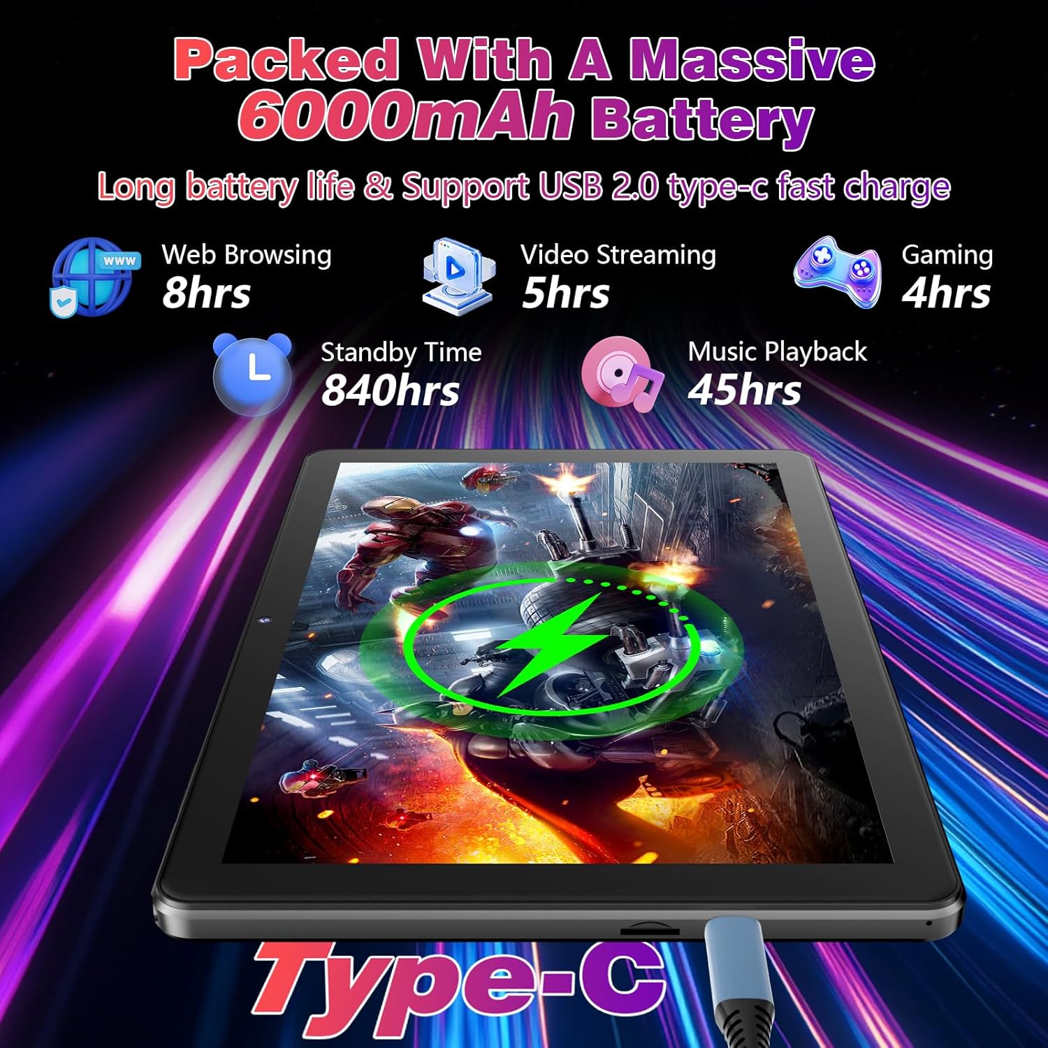 Android Tablet 10 Inch with Octa-Core Processor, 18GB RAM 128GB ROM 1TB Expandable, 1280x800 HD IPS Display, 6000mAh 7H Battery, Widevine L1, GPS, 5G WiFi, BT5.0, 5MP+8MP Dual Camera