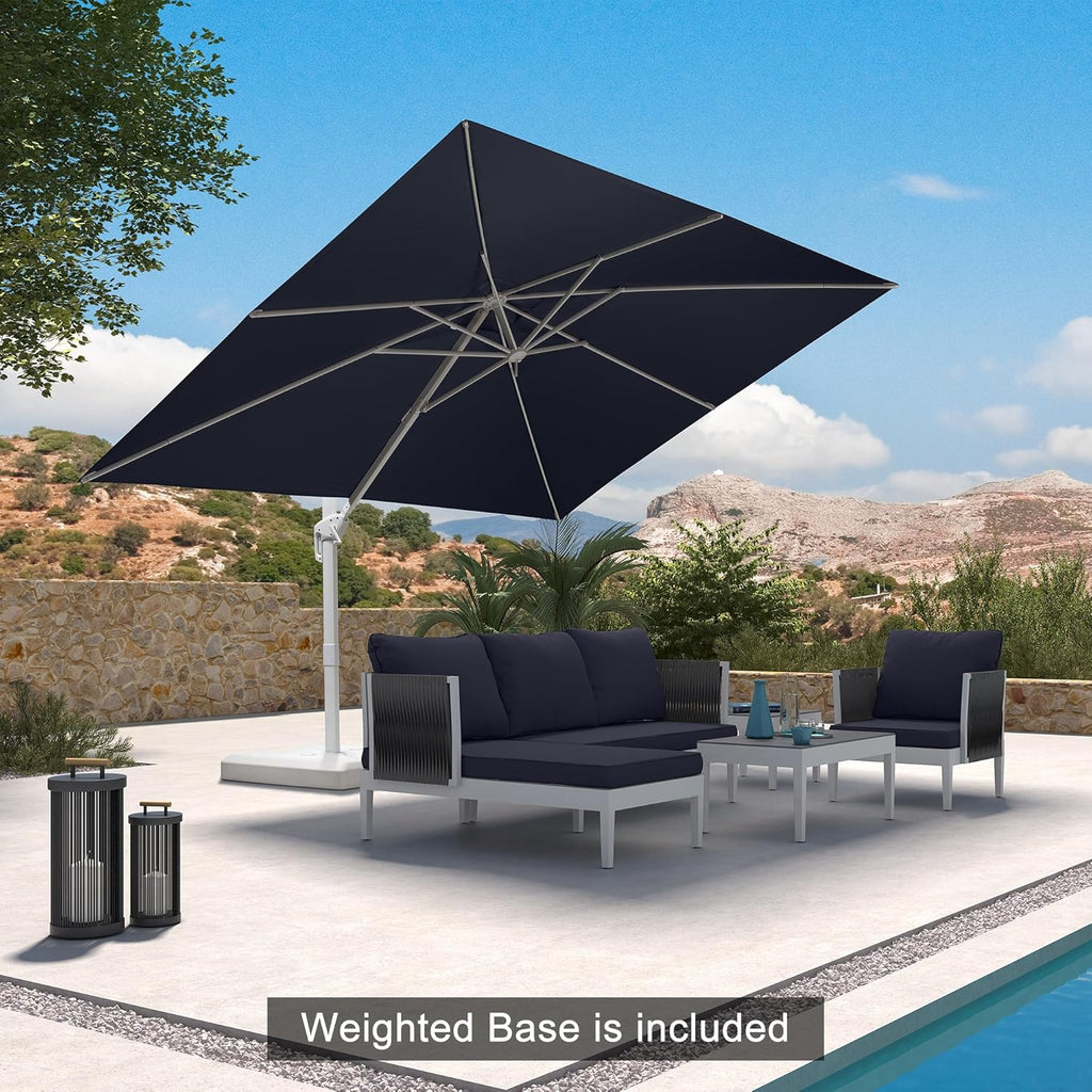 PURPLE LEAF 9' × 11.5' Patio Umbrella With Base White Cantilever Umbrella Square Outdoor Offset Umbrella Windproof with 360° Rotation for Garden Deck Pool, Grey