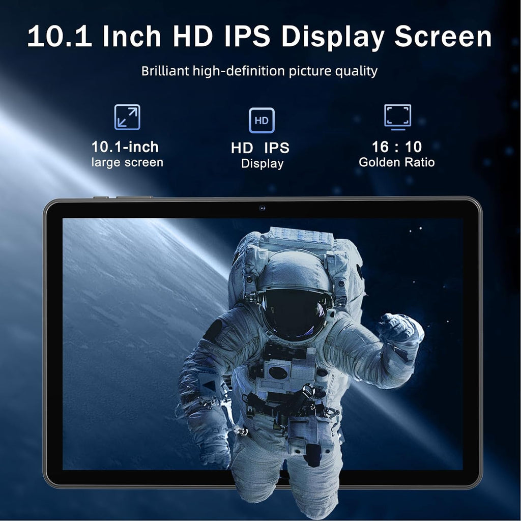 Tablet 10 Inch Android 14 Tablet, 16GB RAM 128GB ROM, 1TB Expansion, Octa-core, Large Capacity Battery, 5MP + 8MP Dual Camera, 5G/2.4G WiFi, Bluetooth 5.0, GPS, Drop-Proof Case - Black (Black)