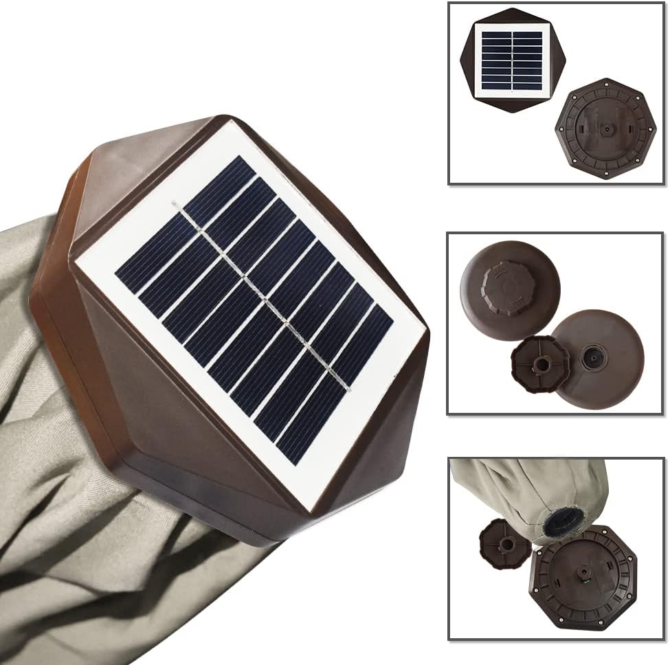EliteShade USA 10-Year-Non-Fading 9ft Market Patio Umbrella, Commercial Grade Table Sun Umbrella with 80 Solar LED Lights, Crank Open, Windproof & UPF 50+ UV Protection for Garden, Deck, Pool, Backyard, Antique Beige