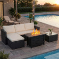 JAMFLY Patio Furniture Sets, 4-Piece Outdoor Patio Furniture with 43'' Propane Gas Fire Pit Table, Wicker Outdoor Conversation Set Sectional Sofa for Backyard, Poolside, Garden(Beige Cushion)