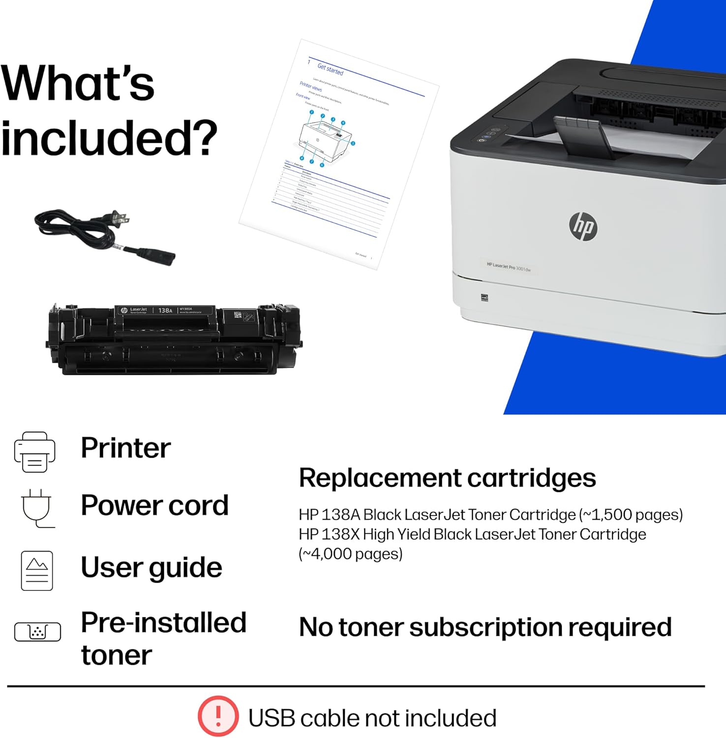 HP Laserjet Pro 3001dw Wireless Black & White Printer, Best-for-Office (3G65OF)