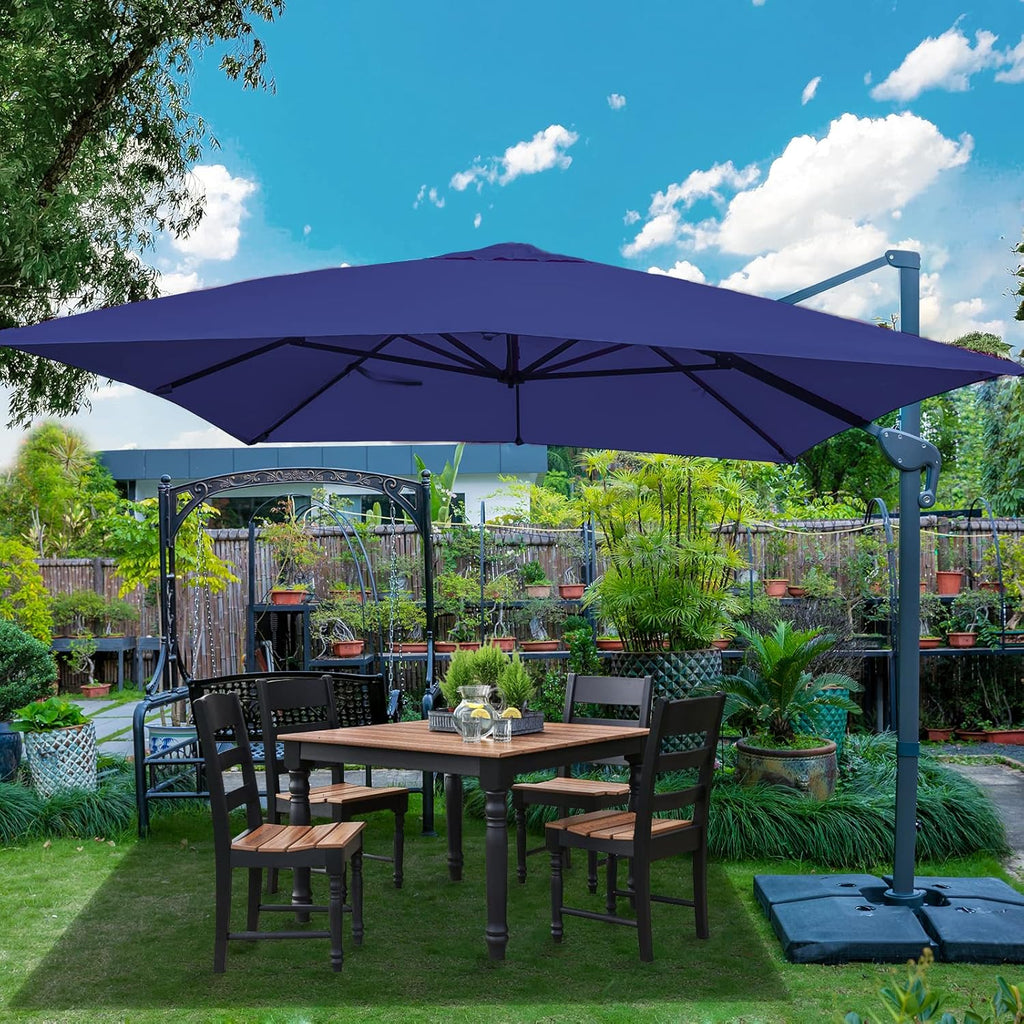 Sunnyglade 10x13Ft Cantilever Patio Umbrella Rectangular Deluxe Offset Umbrella 360°Rotation & Integrated Tilting System Patio Hanging Umbrella for Market Garden Deck Pool Backyard Patio(Navy)
