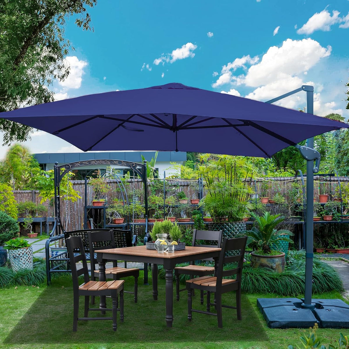 Sunnyglade 10x13Ft Cantilever Patio Umbrella Rectangular Deluxe Offset Umbrella 360°Rotation & Integrated Tilting System Patio Hanging Umbrella for Market Garden Deck Pool Backyard Patio(Navy)