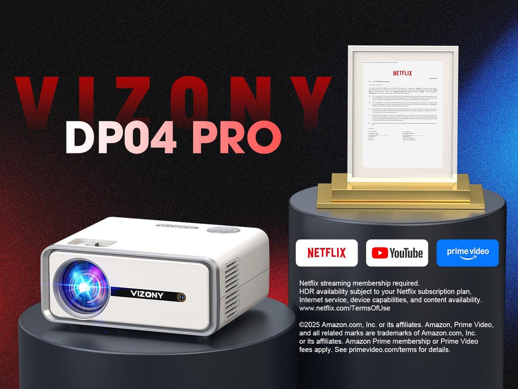 Built-in Apps Smart Projector with WiFi and Bluetooth, VIZONY Native 1080P Projector with Streaming APPs, Dolby Audio, Portable Mini Projector for Indoor Outdoor Use