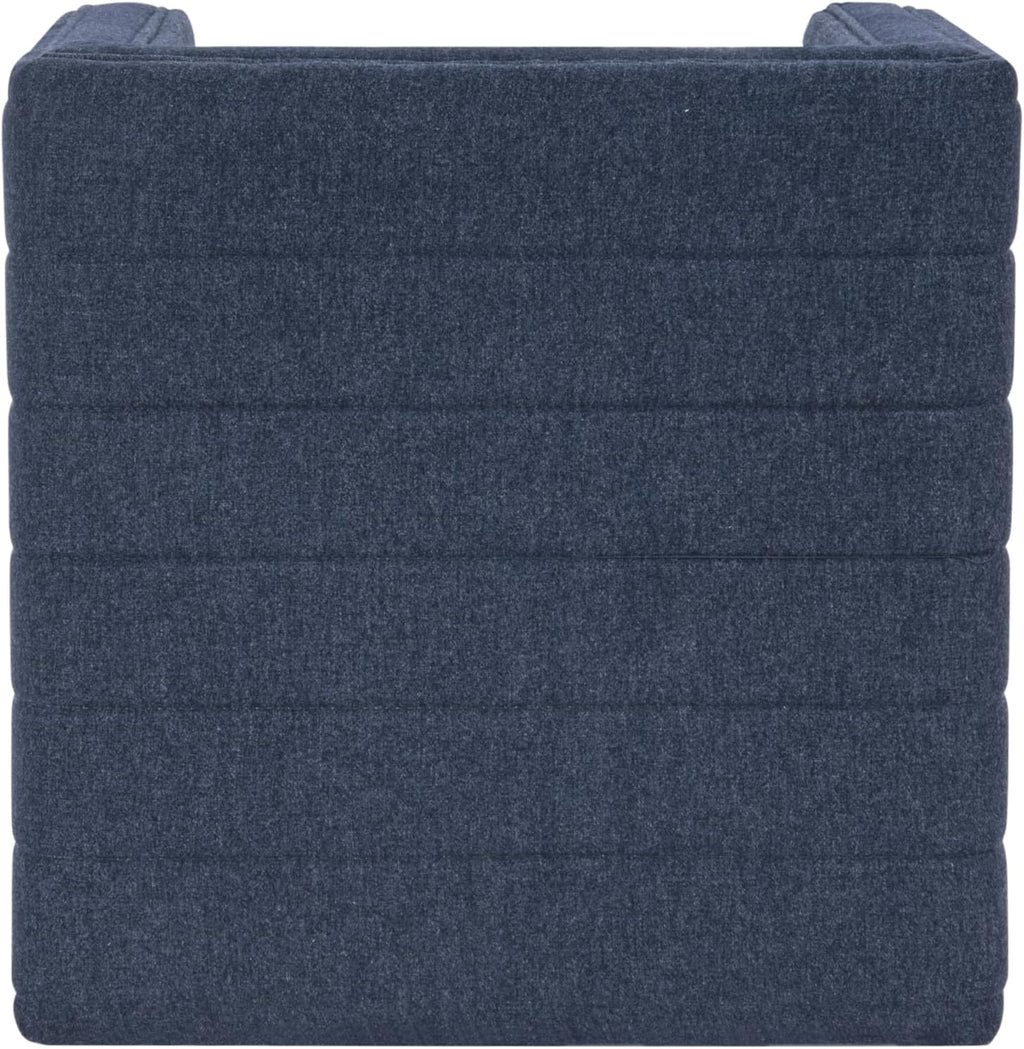 HomePop Modern Channel Tufted Ottoman|Homepop Home Décor|Ottoman for Living Room & Bedroom - Blue Woven Fabric