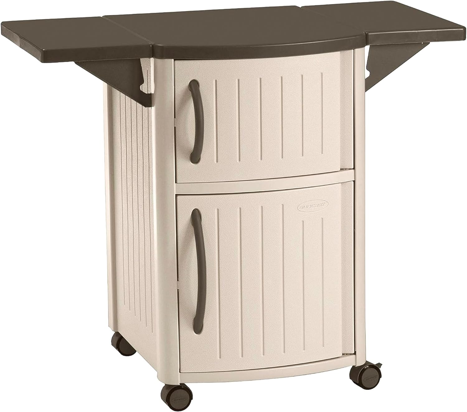 Suncast Outdoor Grilling Prep Station Table with Storage, Taupe/Brown