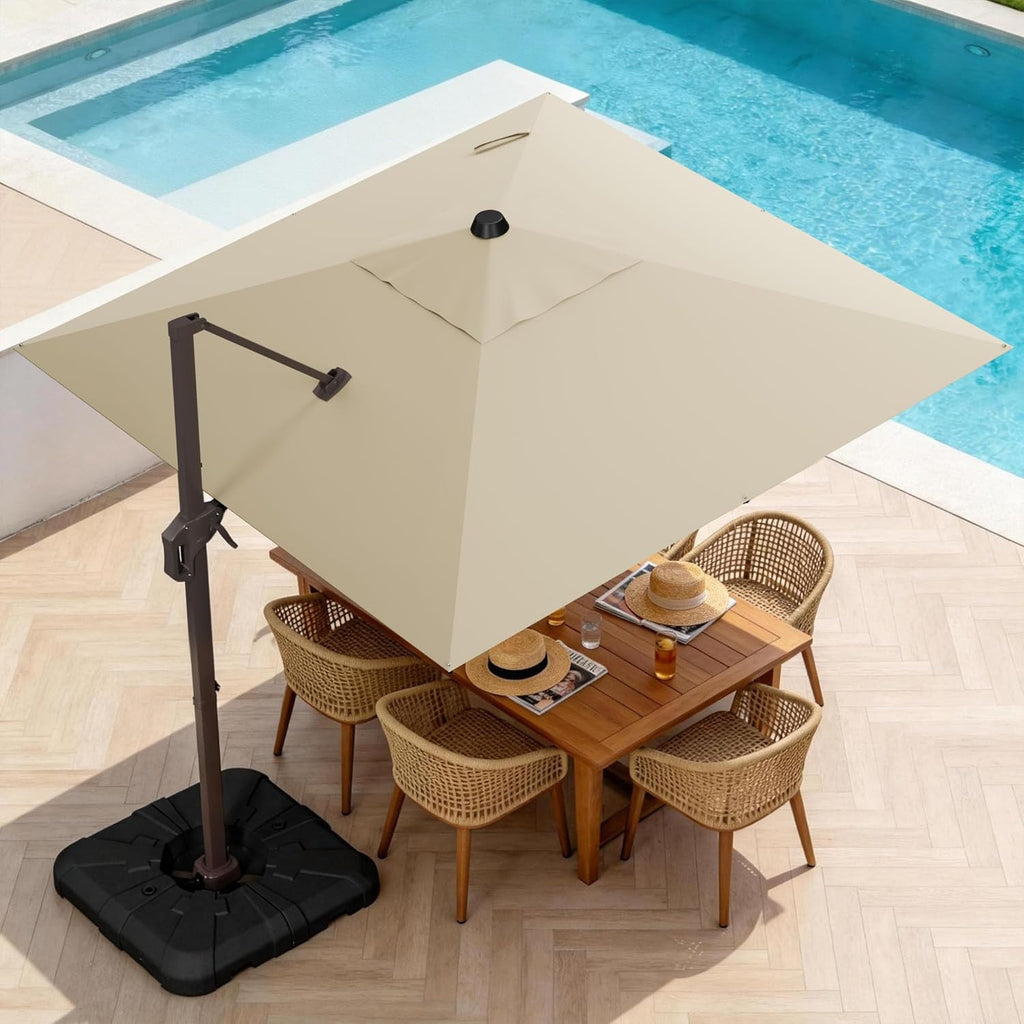 10' X 10' Patio Umbrella Cantilever Outdoor Rectangle Umbrella with Base Included, Heavy Duty 360°Rotation Offset Umbrella for Garden Deck Pool Patio, Beige