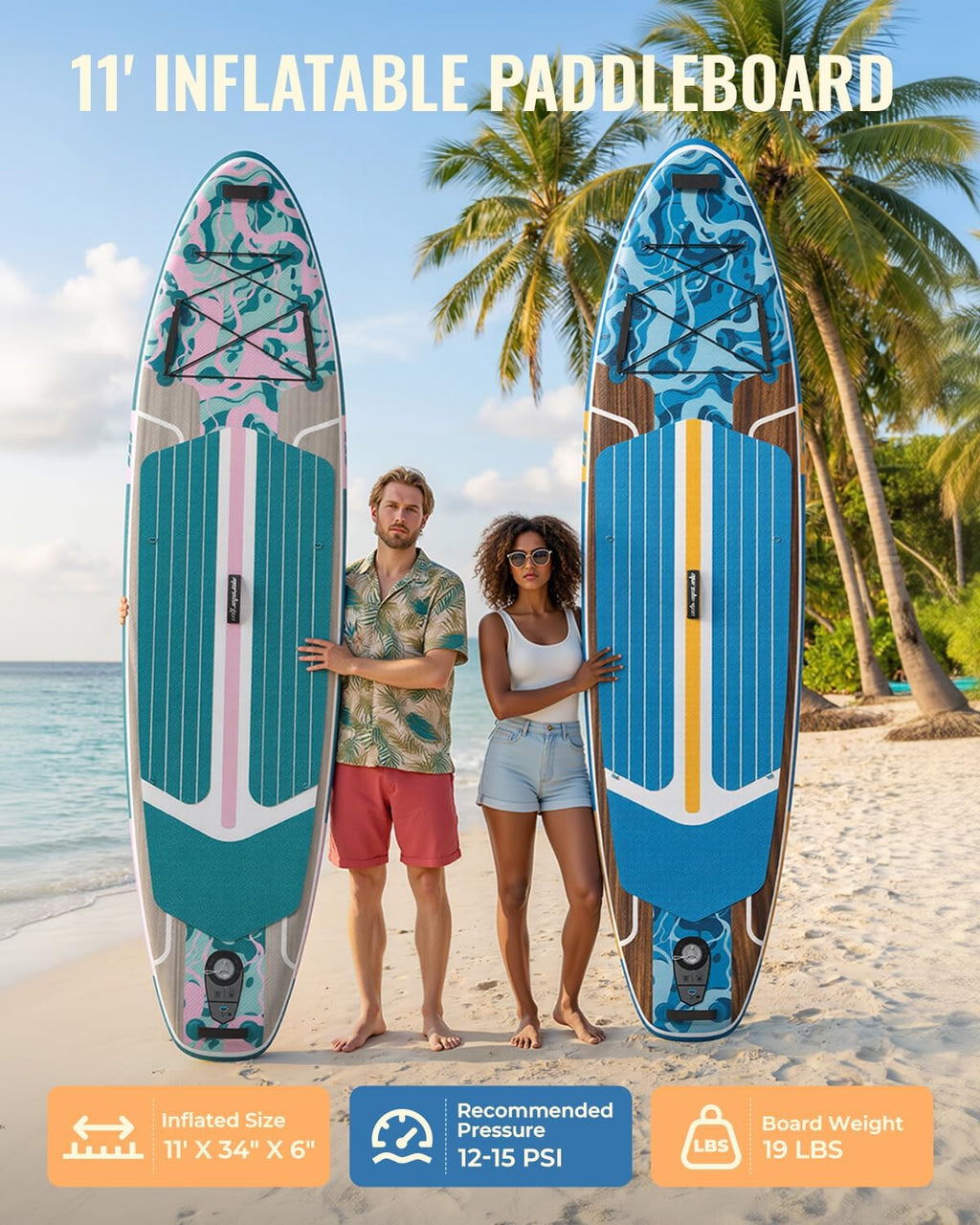 11ft Inflatable Stand Up Paddle Board, Wood Grain Ultra Lightweight SUP, 430lb Capacity for Adults Youth Family, for Fishing Surfing Camping, Includes Backpack & Pump