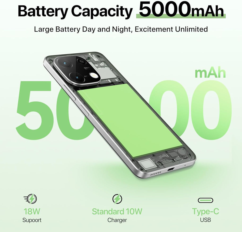 UMIDIGI G9C Android 14 Unlocked Cellphone,Octa-core 12GB +128GB Expand 1TB Unlocked Smartphone,6.75" HD+ 90Hz,5000mAh Battery,50MP Camera,GPS,BT 5.4,NFC,AI Face Unlock,Warranty,White