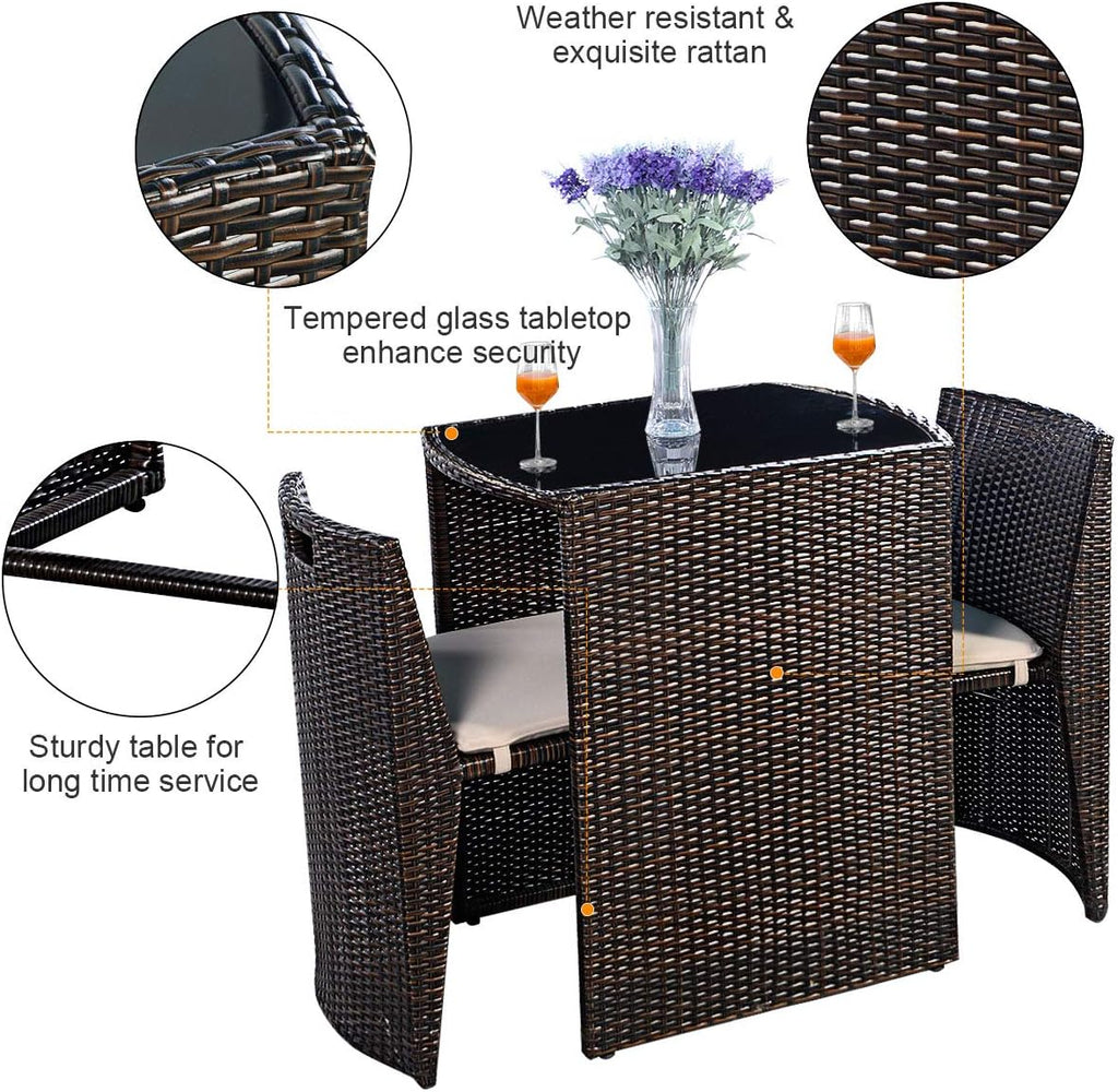 COSTWAY 3 PCS Cushioned Outdoor Wicker Patio Set Garden Sofa Seat No Assembly