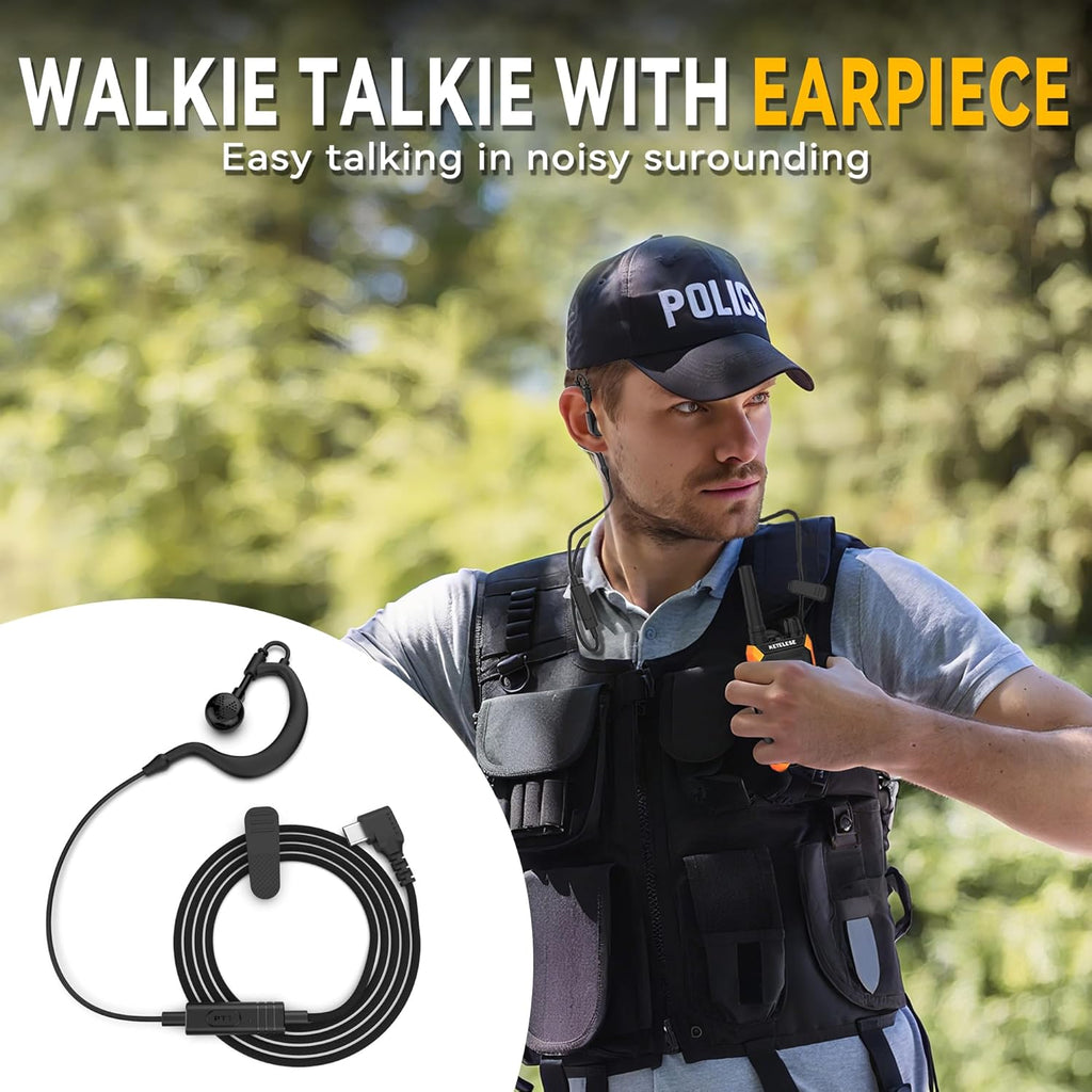 KETELESE T4 Long Range Walkie Talkies, Portable Two Way Radios IP67 Waterproof, with Earpiece, NOAA&Weather Alarm, PTT, Group, VOX, 4Pack, Orange