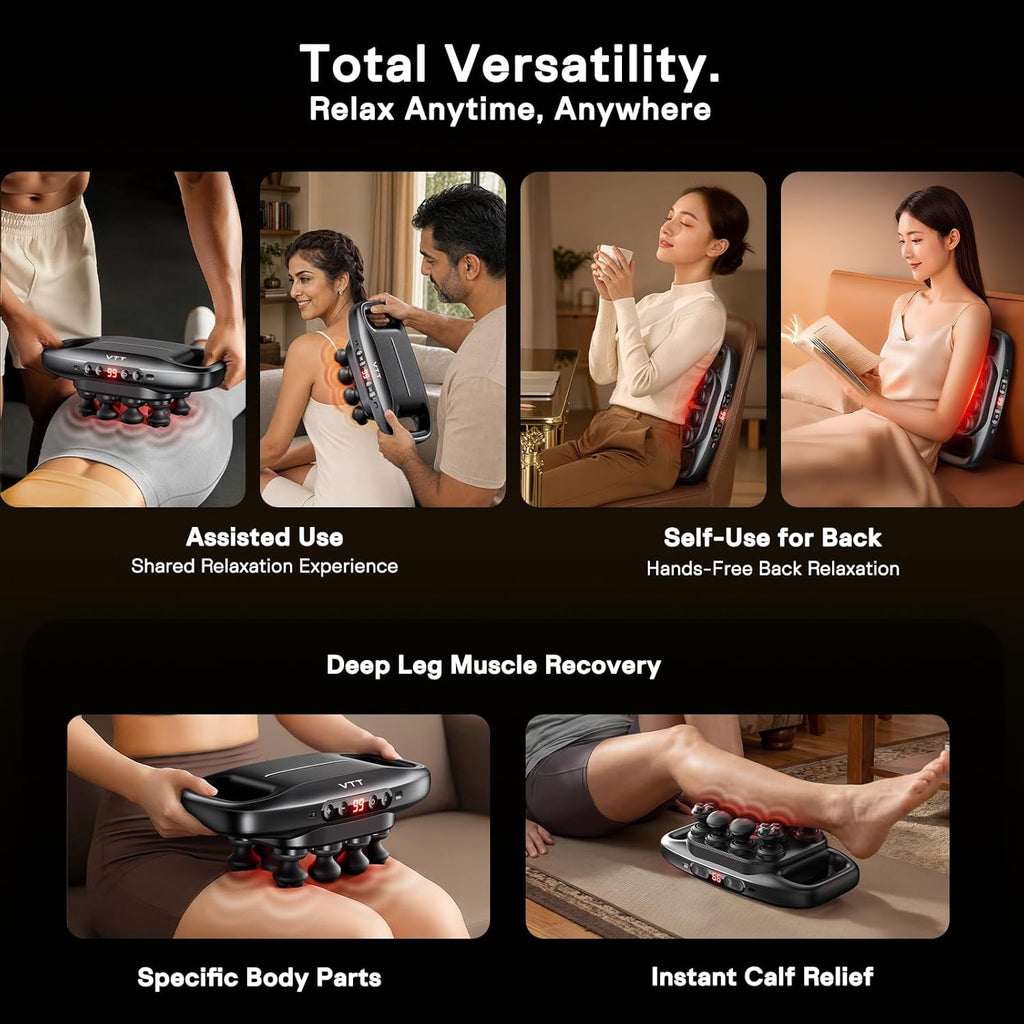 VTT 10 Head Massage Gun with Heat, Large Surface Percussion Massager, Dual Metal Heated Nodes (113°F), 10 Speeds & 3 Modes, Deep Tissue Muscle Relaxation for Back, Neck, Shoulders & Legs