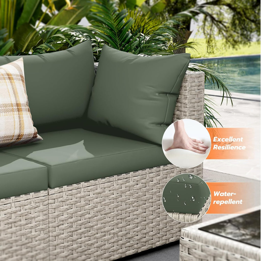 UDPATIO Outdoor Patio Furniture Set, 7-Piece PE Wicker Sectional Sofa with Tea Table, Outdoor Conversation Set for Patio, Garden, Backyard Green