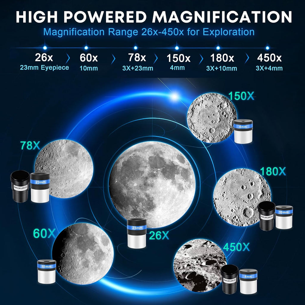 Hawkko Telescope for Adults & Kids, 80mm Aperture 600mm High Powered Telescope for Astronomy Beginners - Refractor Telescopes with AZ Tripod, Phone Adapter and Portable Bag for Moon Observation