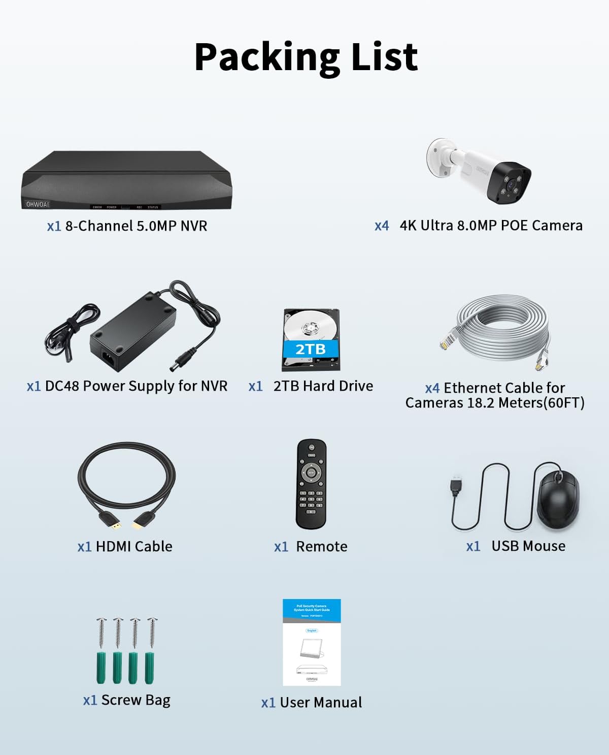 《4K Ultra HD & 100FT IR Night Vision》Wired Outdoor Security Camera System, POE Cameras for Home Security, NVR Video Surveillance Systems with Motion Detection