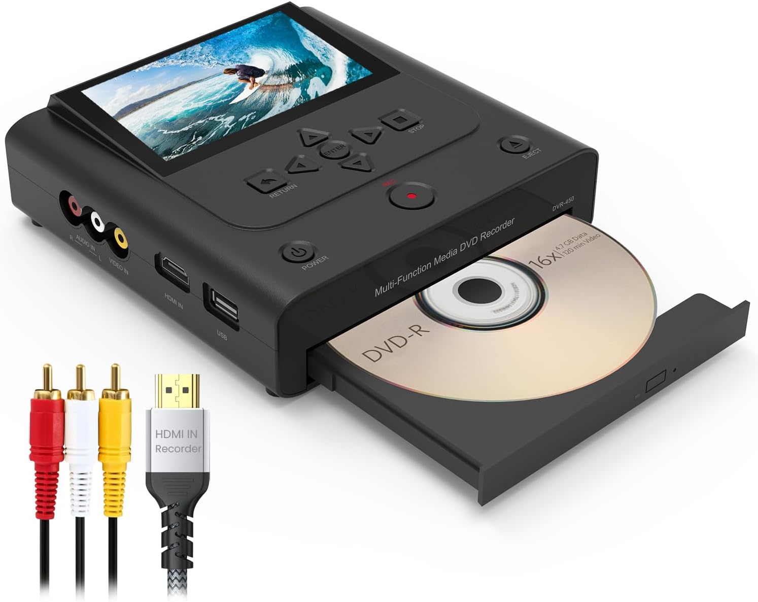 VHS to DVD Recorder, VCR to DVD Recorder-Convert Photos and Videos Between VHS,VCR,Memory Card .DVD and USB. Phone can use a Free app to Burn Videos and Photos, Also has TV Recording Function（Black）
