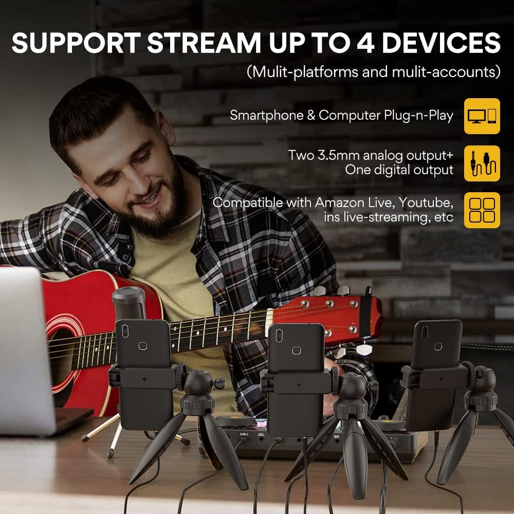 MAONO Podcast Equipment Bundle Audio mixer All-in-One Podcast Production Studio with 3.5mm Microphone for Live Streaming, Recording, PC, Smartphone, DJ MaonoCaster Lite (AU-AM200-S1)