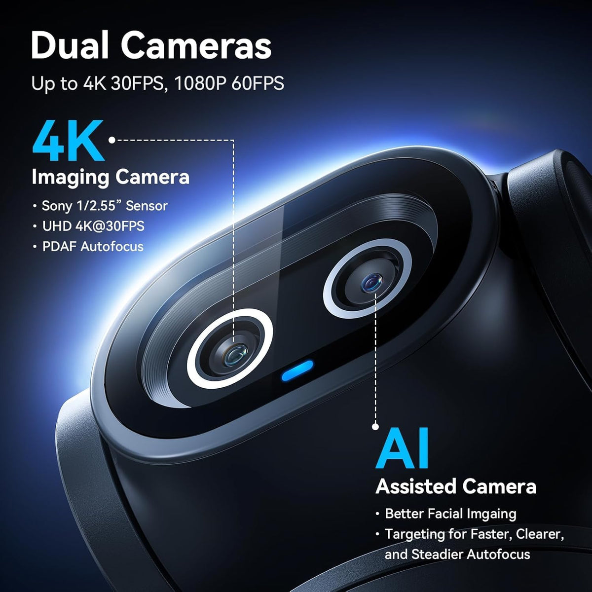 EMEET PIXY Dual-Camera AI-Powered PTZ Camera 4K with Tripod, AI Tracking, PDAF&AI Autofocus 0.2s, 1/2.55'' Sony Sensor, 3 Mics, Presets, 4K Webcam for Streaming, OBS/Twitch/Switch 2 Compatible