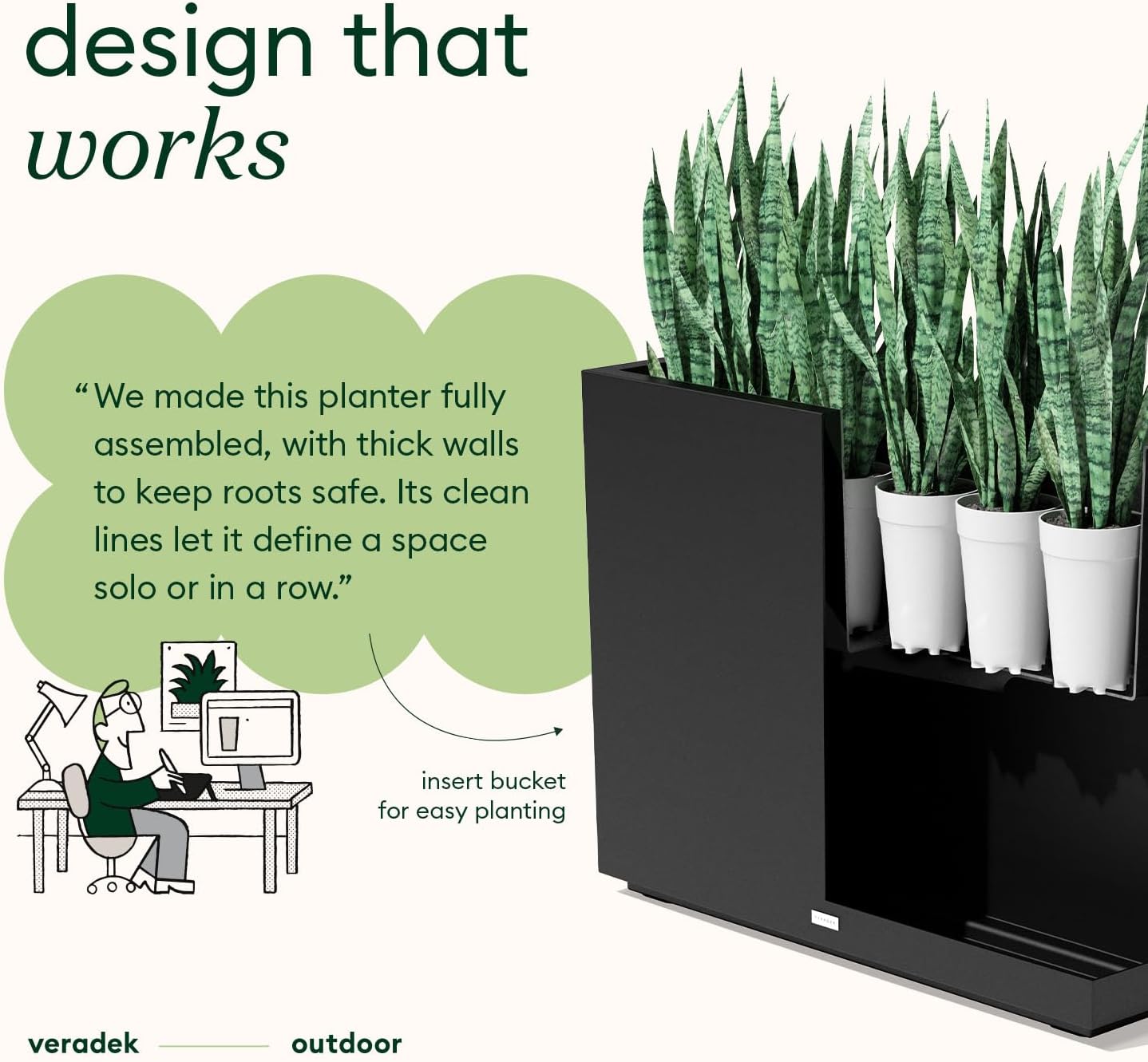 Veradek Block Series Span Plastic Planter - Tall Rectangular Planter for Indoor or Outdoor Patio/Porch | Durable All-Weather with Removable Insert Bucket | Modern Design for Plants, Flowers(2 Pack)